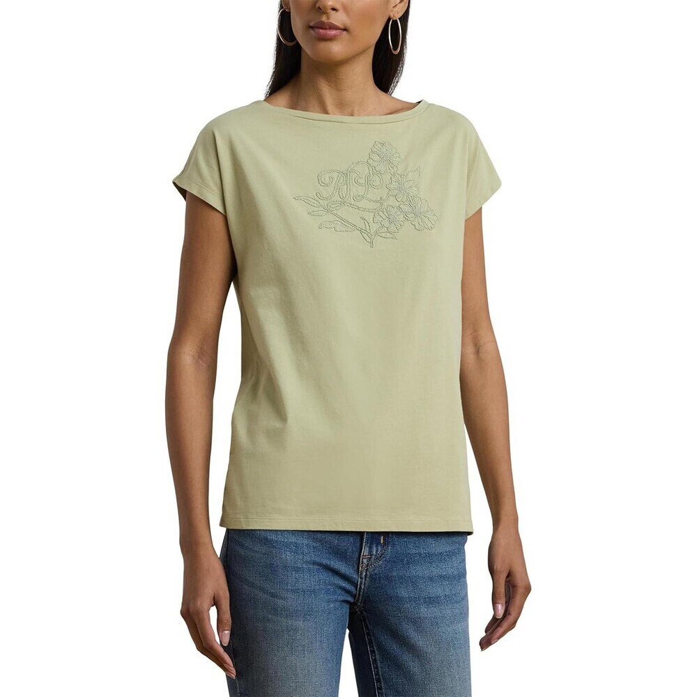 Lauren Ralph Lauren Grieta T-Shirt Women's PL Olive Jersey Relaxed Fit RED1279